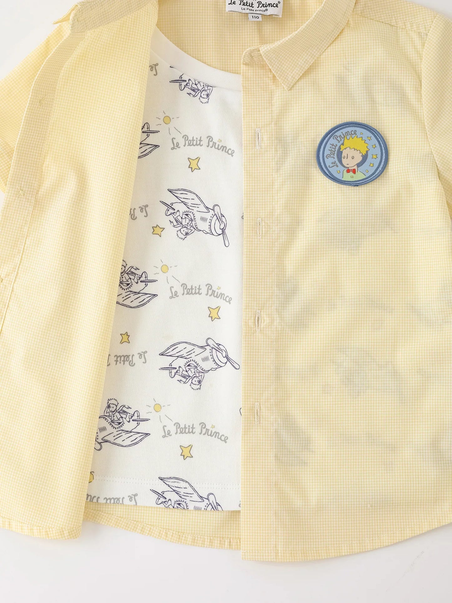 Kids Gingham Short Sleeve Button‑Up Shirt with Patch Embroidery