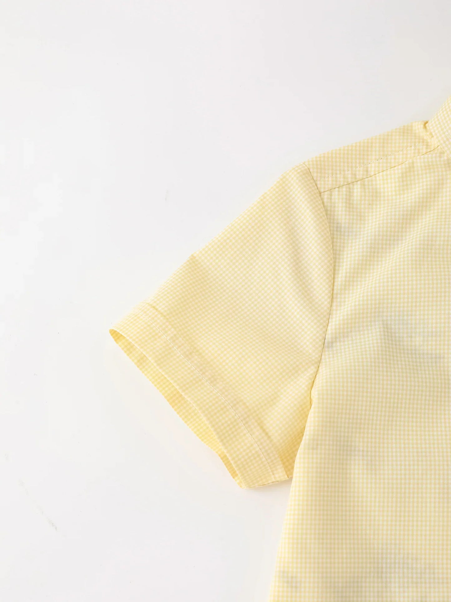 Kids Gingham Short Sleeve Button‑Up Shirt with Patch Embroidery