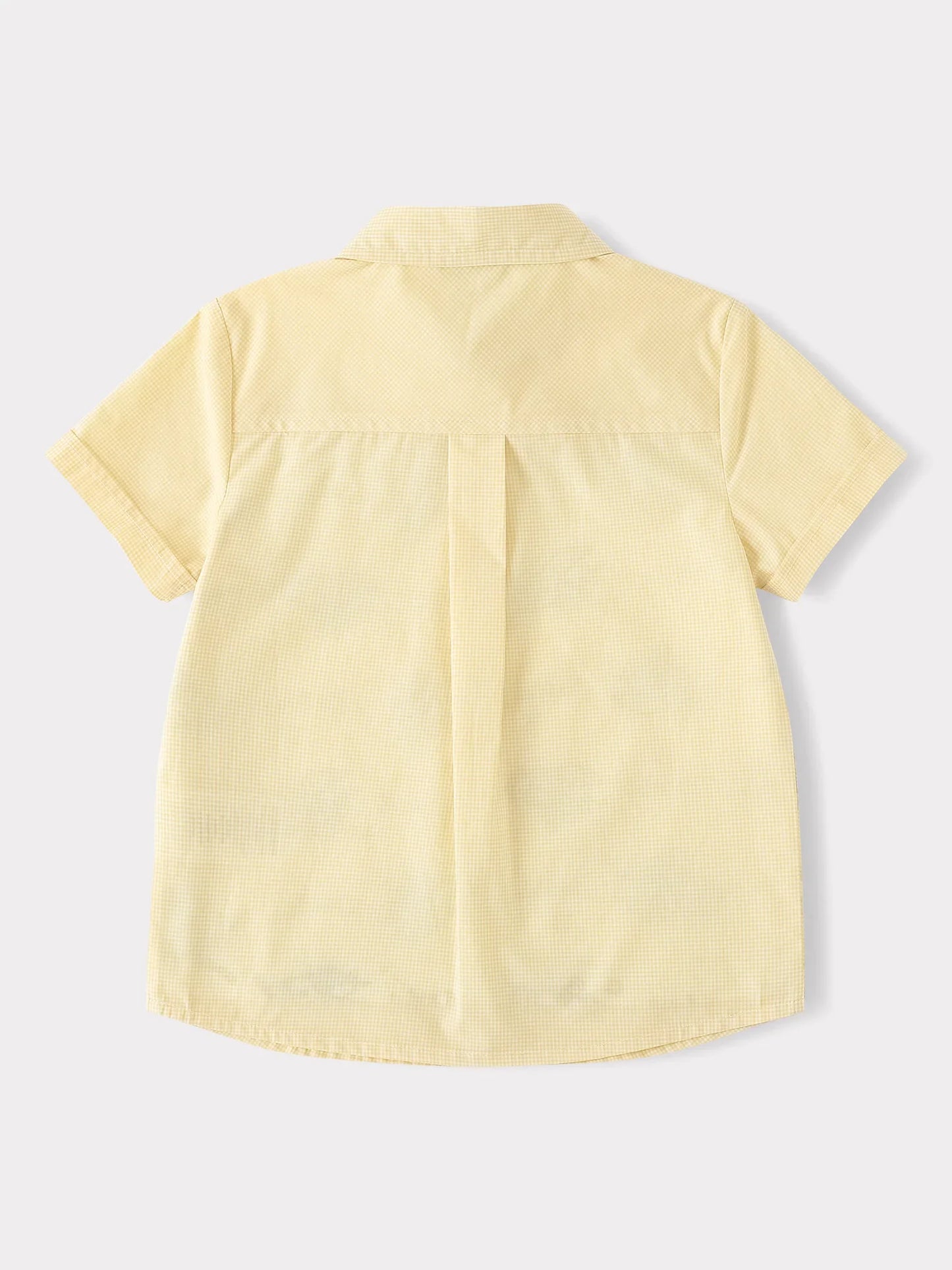 Kids Gingham Short Sleeve Button‑Up Shirt with Patch Embroidery