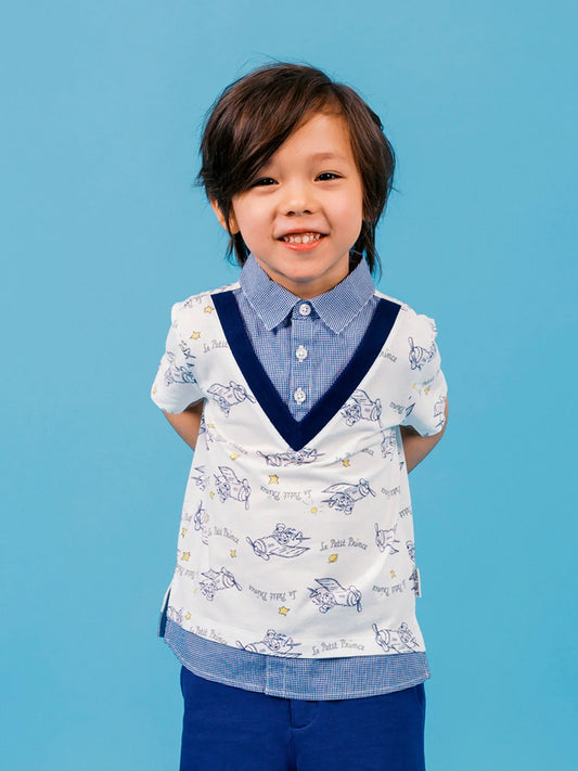Kids Layered‑Look Polo Shirt with All‑Over Print