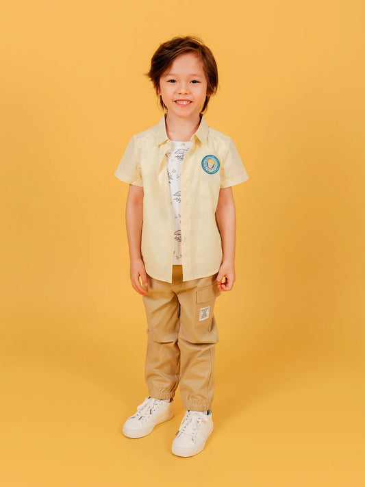 Kids Stretch Cotton Cargo Jogger Pants with Embroidery