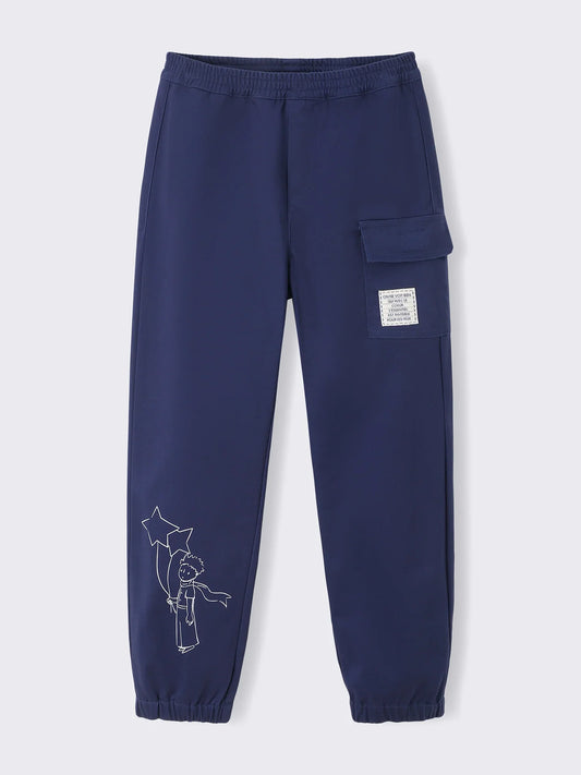 Kids Stretch Cotton Cargo Jogger Pants with Embroidery