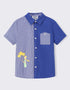 Kids Colorblock Short Sleeve Button‑Up Shirt with Embroidery