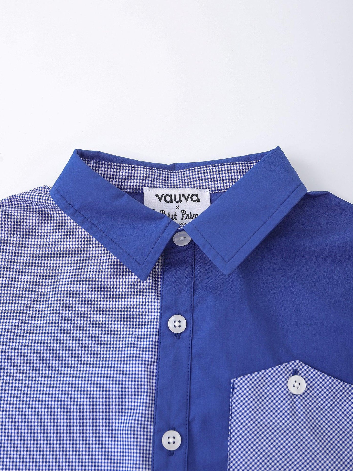 Kids Colorblock Short Sleeve Button‑Up Shirt with Embroidery