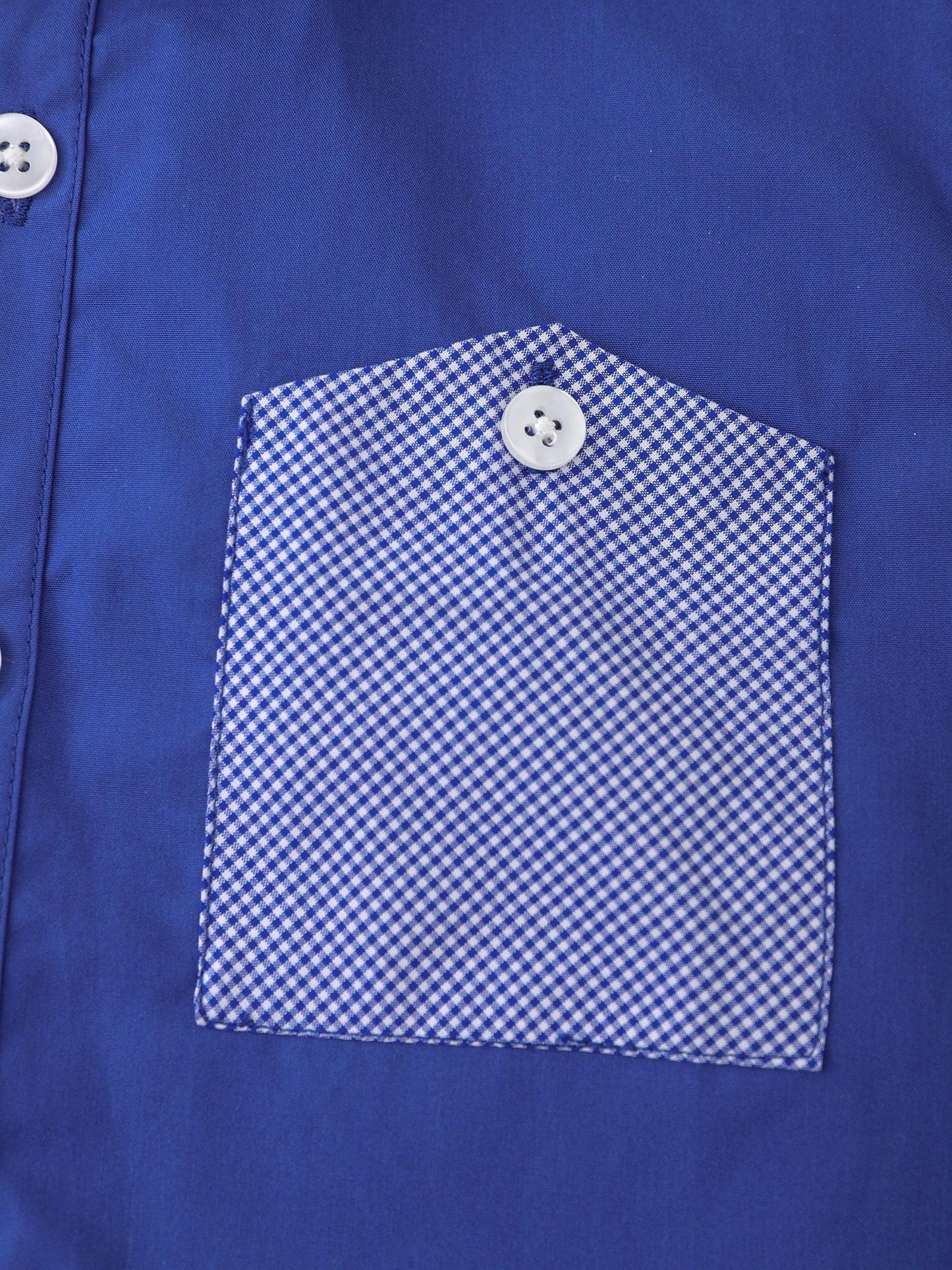 Kids Colorblock Short Sleeve Button‑Up Shirt with Embroidery