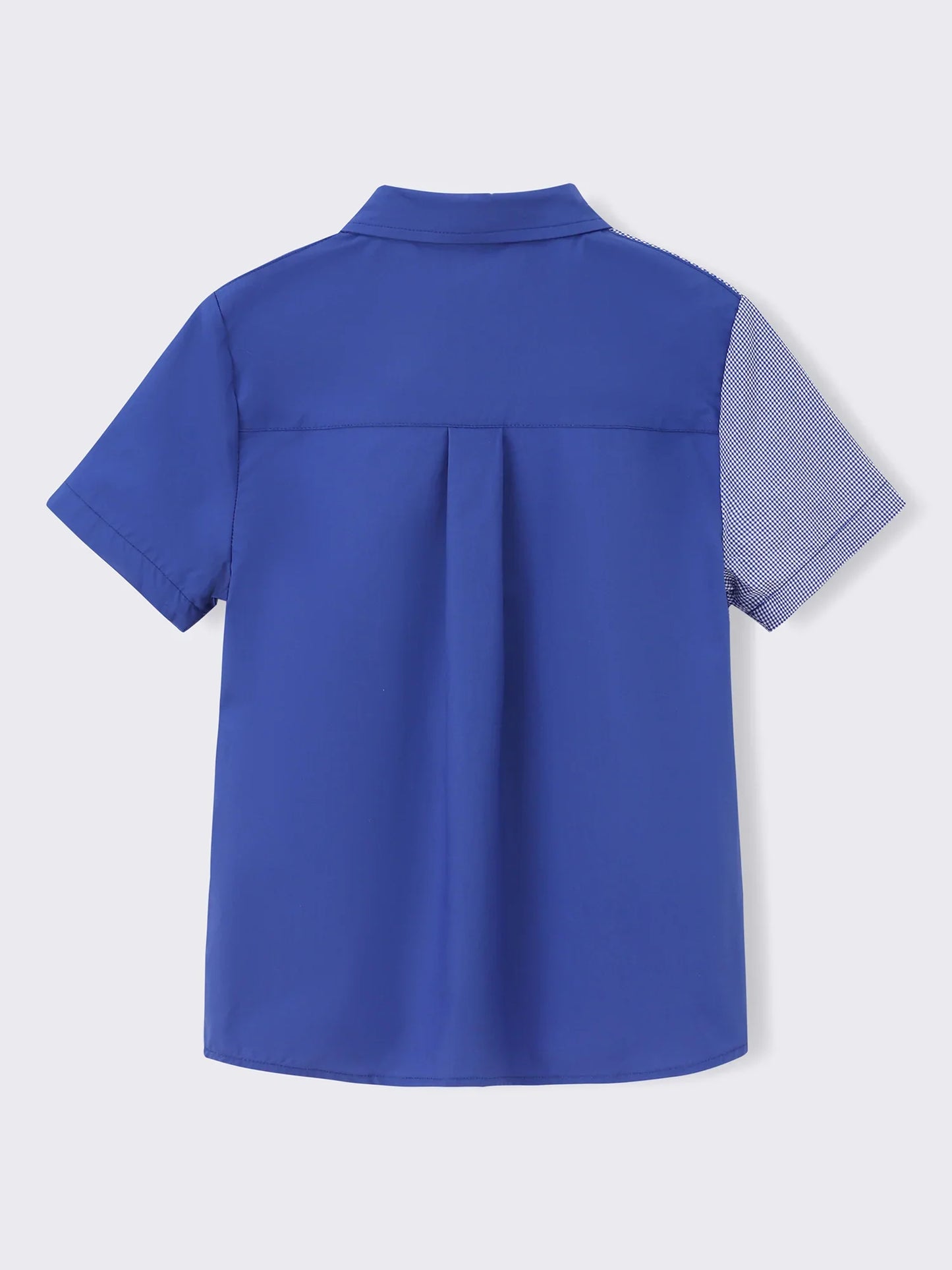 Kids Colorblock Short Sleeve Button‑Up Shirt with Embroidery