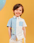 Kids Colorblock Short Sleeve Button‑Up Shirt with Embroidery