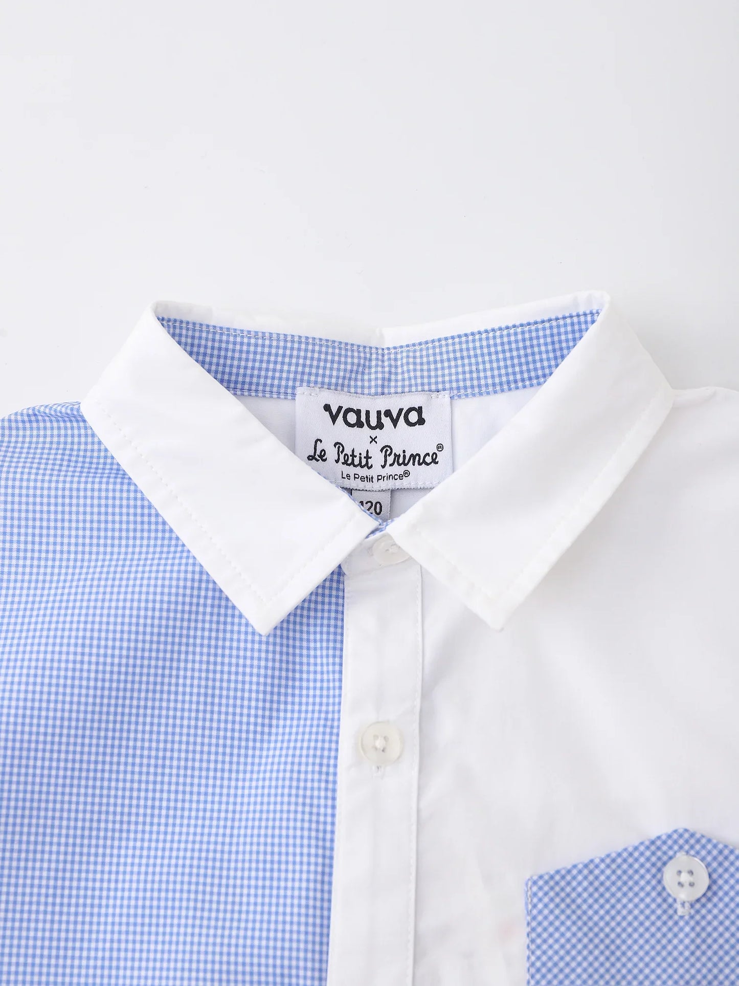 Kids Colorblock Short Sleeve Button‑Up Shirt with Embroidery