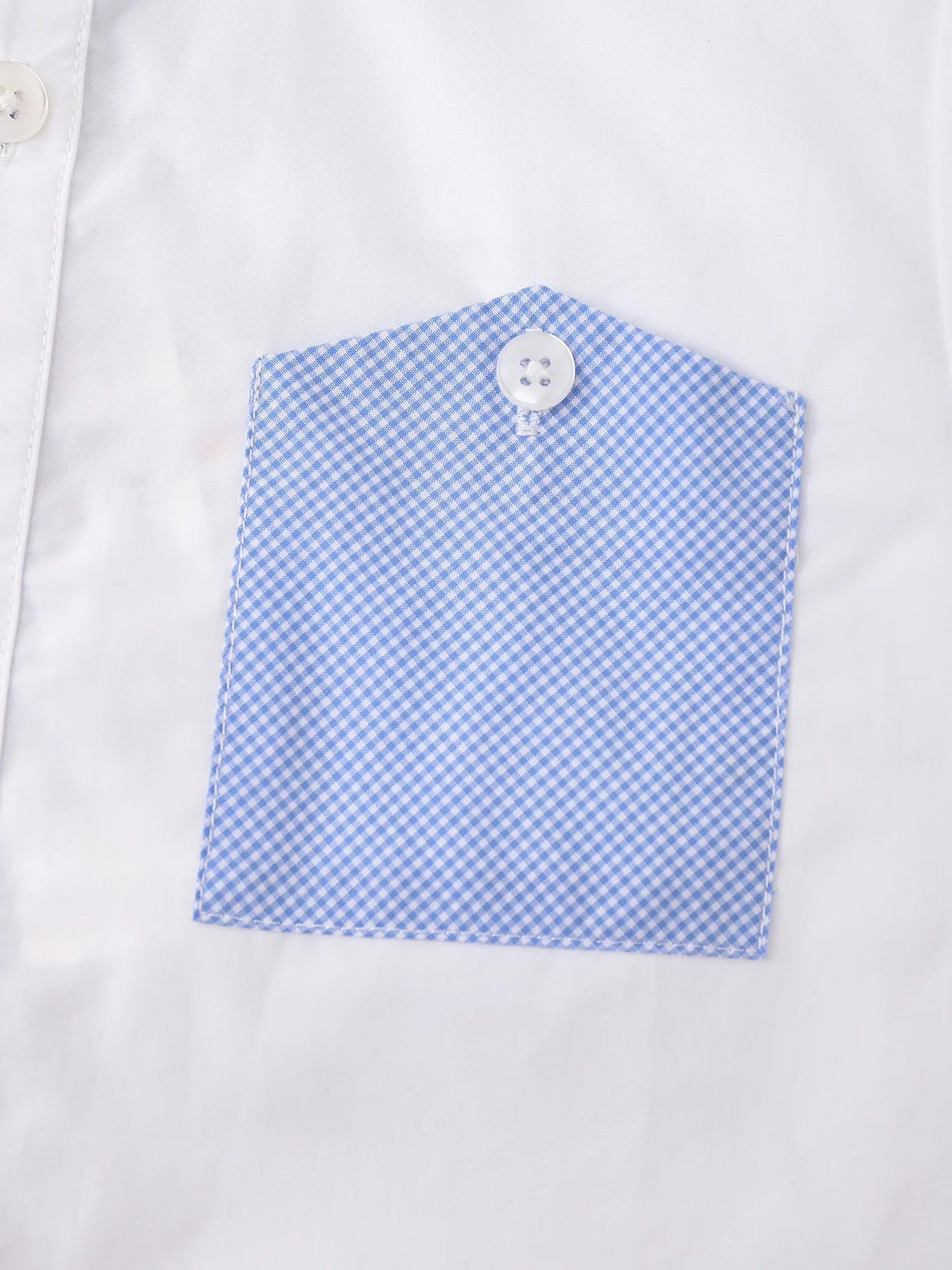 Kids Colorblock Short Sleeve Button‑Up Shirt with Embroidery