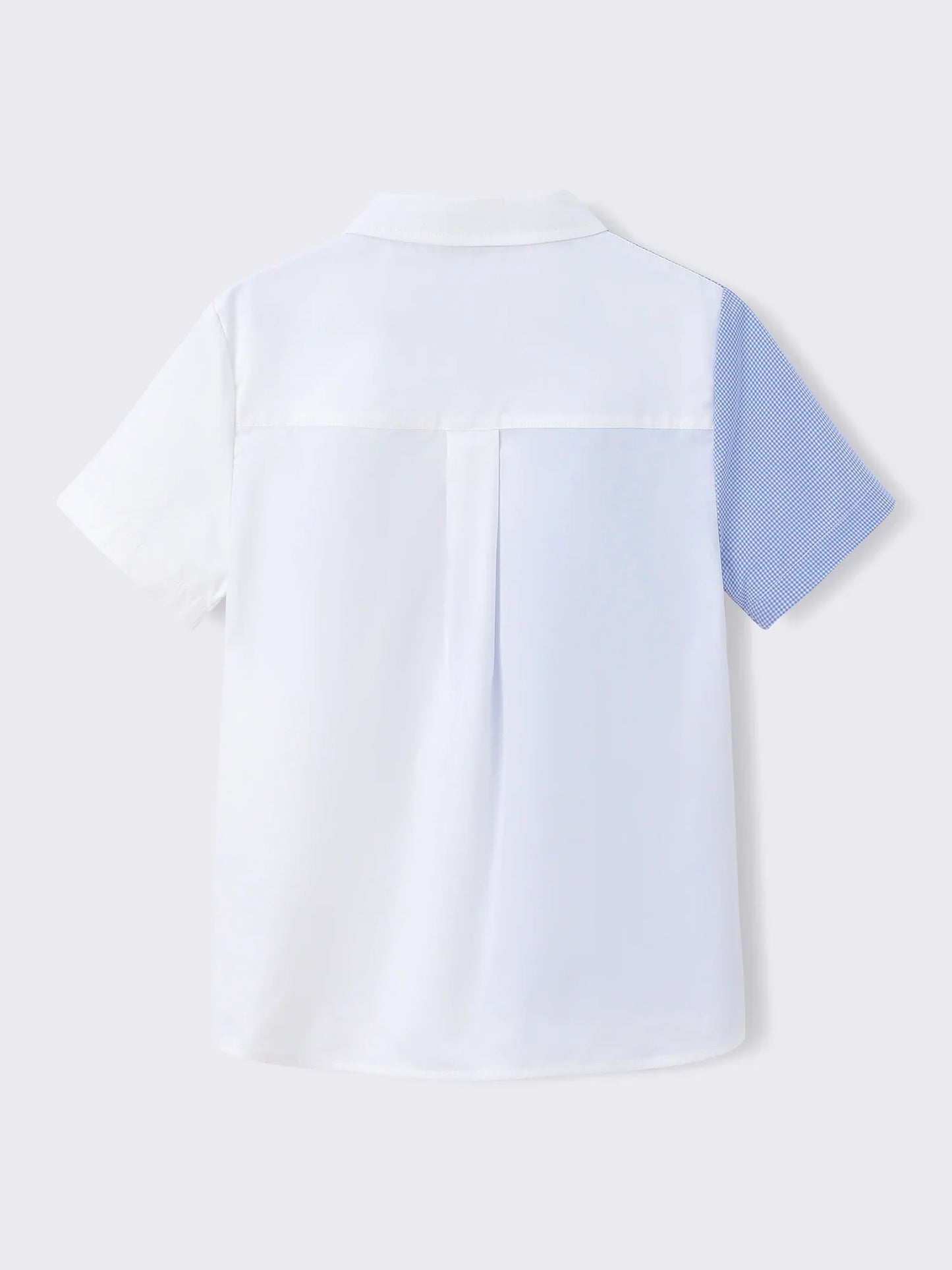 Kids Colorblock Short Sleeve Button‑Up Shirt with Embroidery