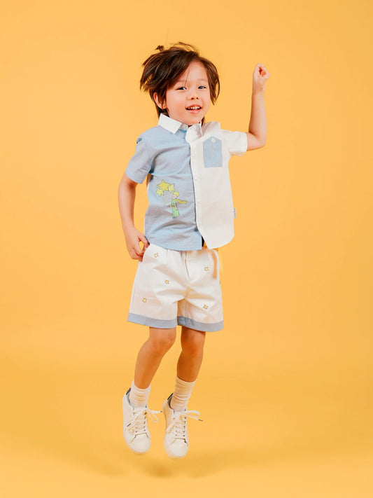 Kids Star‑Embroidered Stretch Chino Shorts