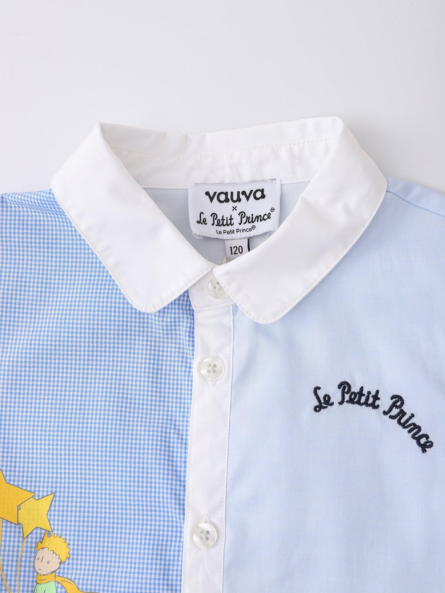 Kids Colorblock Gingham Shirt Dress with Embroidery