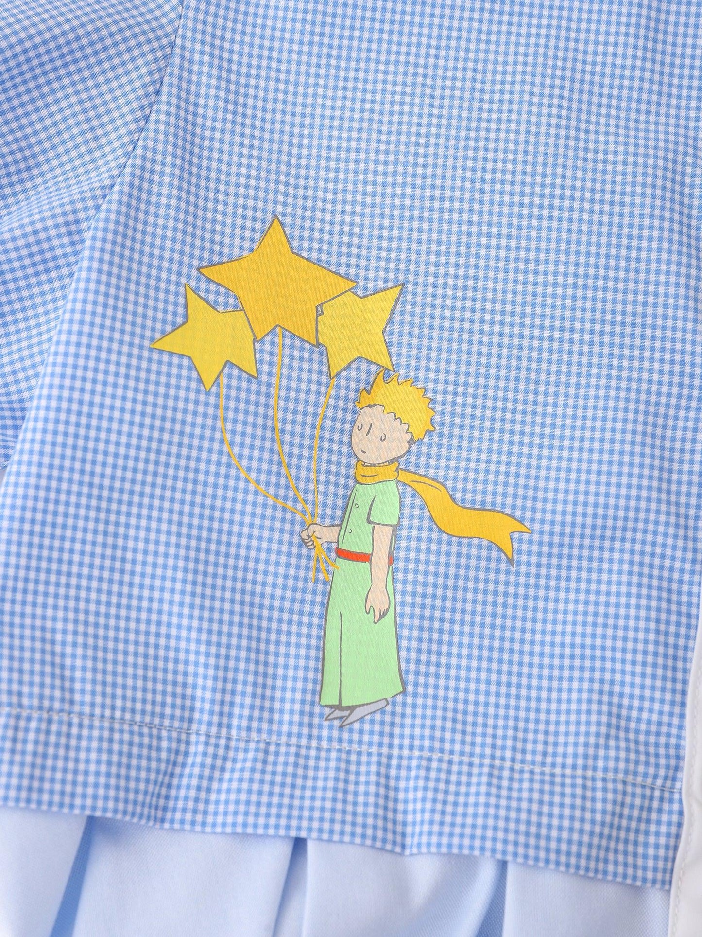 Kids Colorblock Gingham Shirt Dress with Embroidery