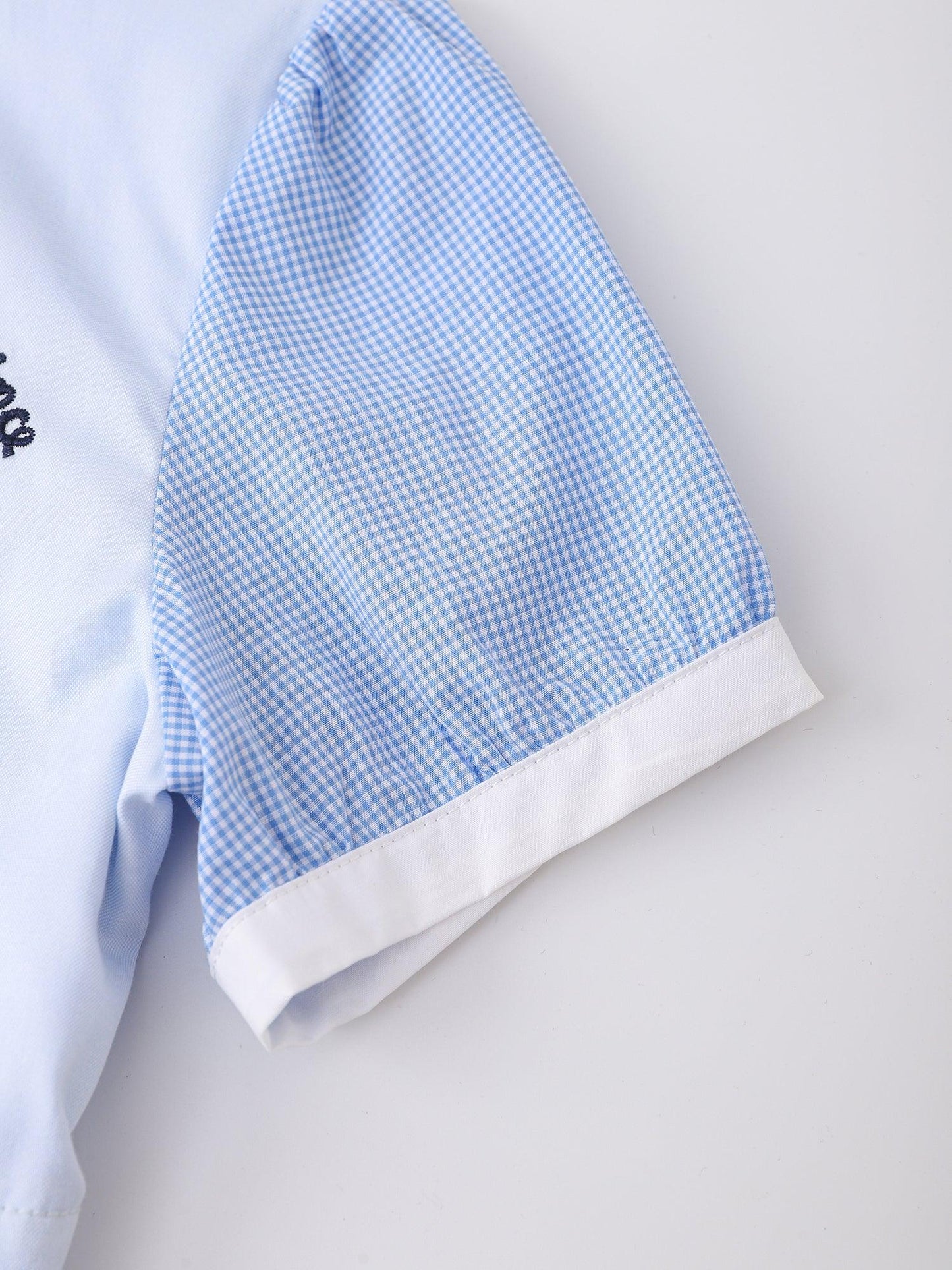 Kids Colorblock Gingham Shirt Dress with Embroidery
