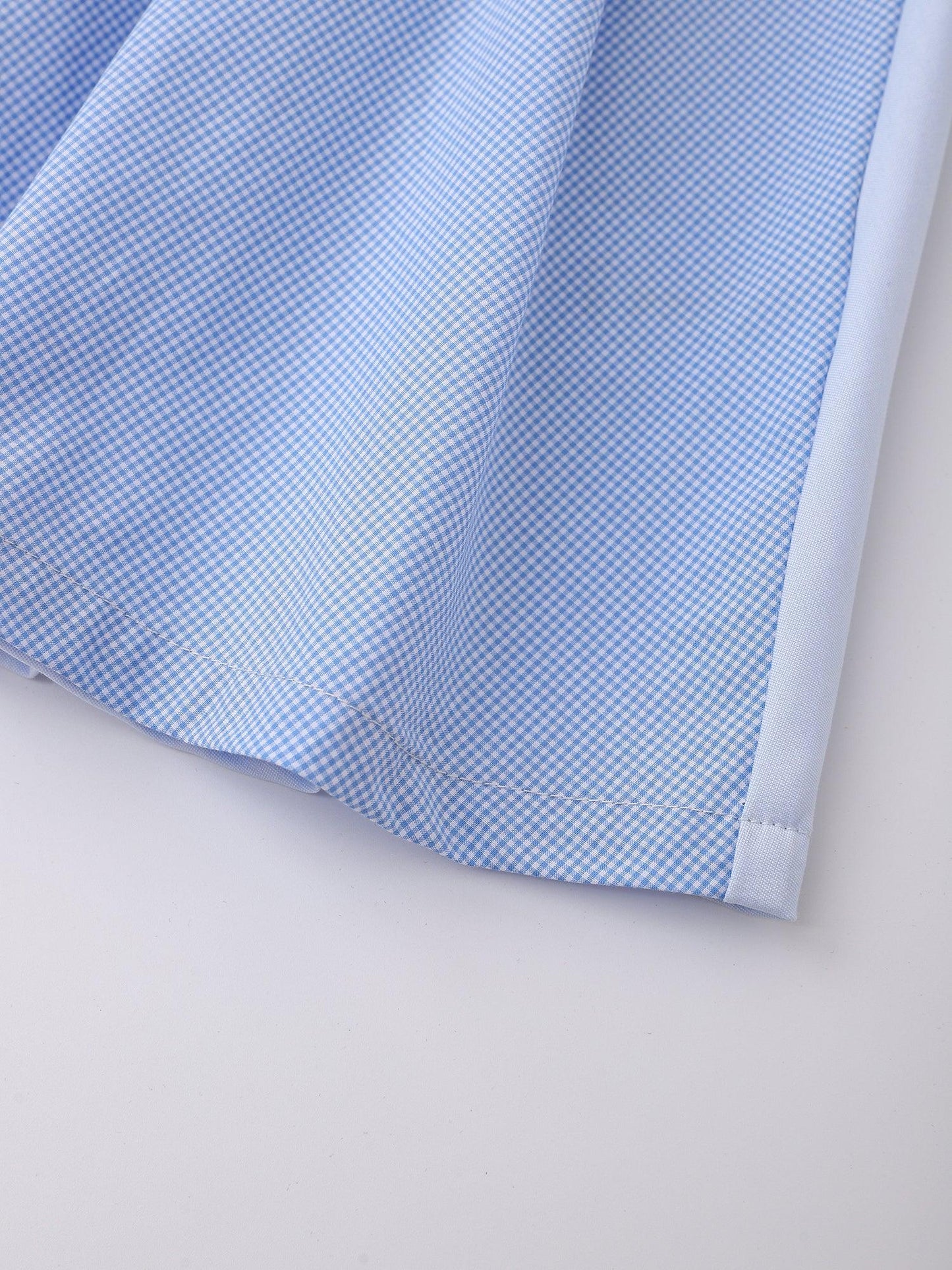 Kids Colorblock Gingham Shirt Dress with Embroidery