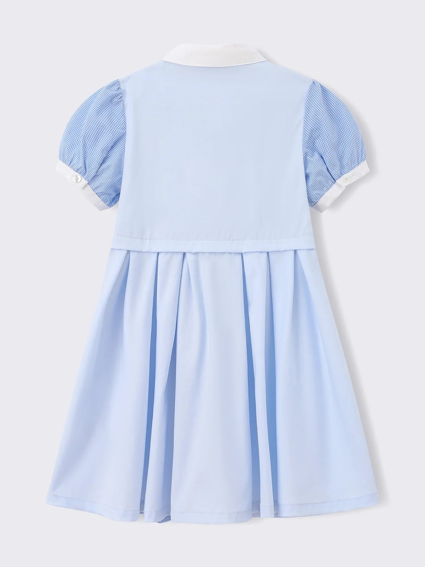 Kids Colorblock Gingham Shirt Dress with Embroidery