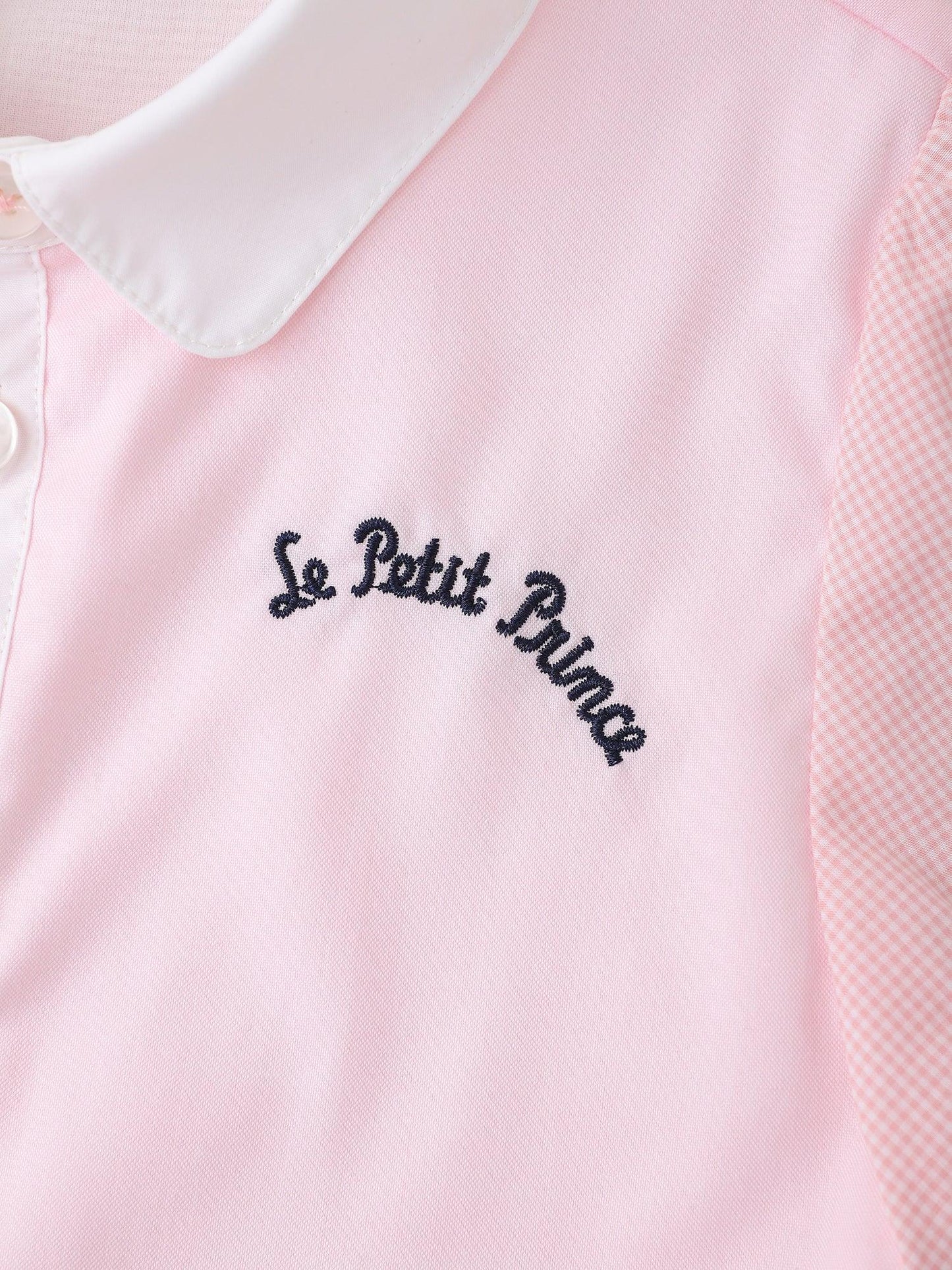 Kids Colorblock Gingham Shirt Dress with Embroidery