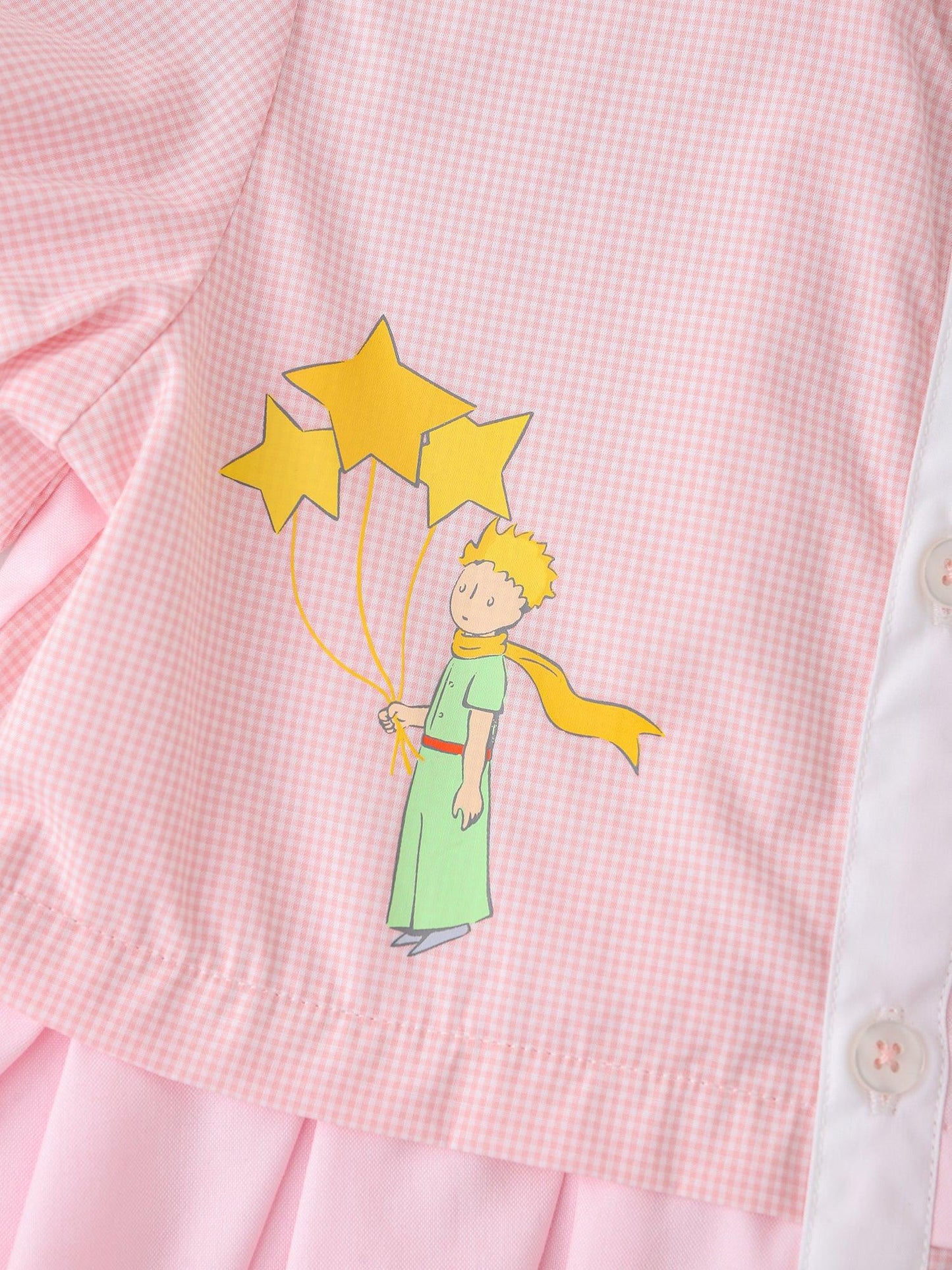 Kids Colorblock Gingham Shirt Dress with Embroidery