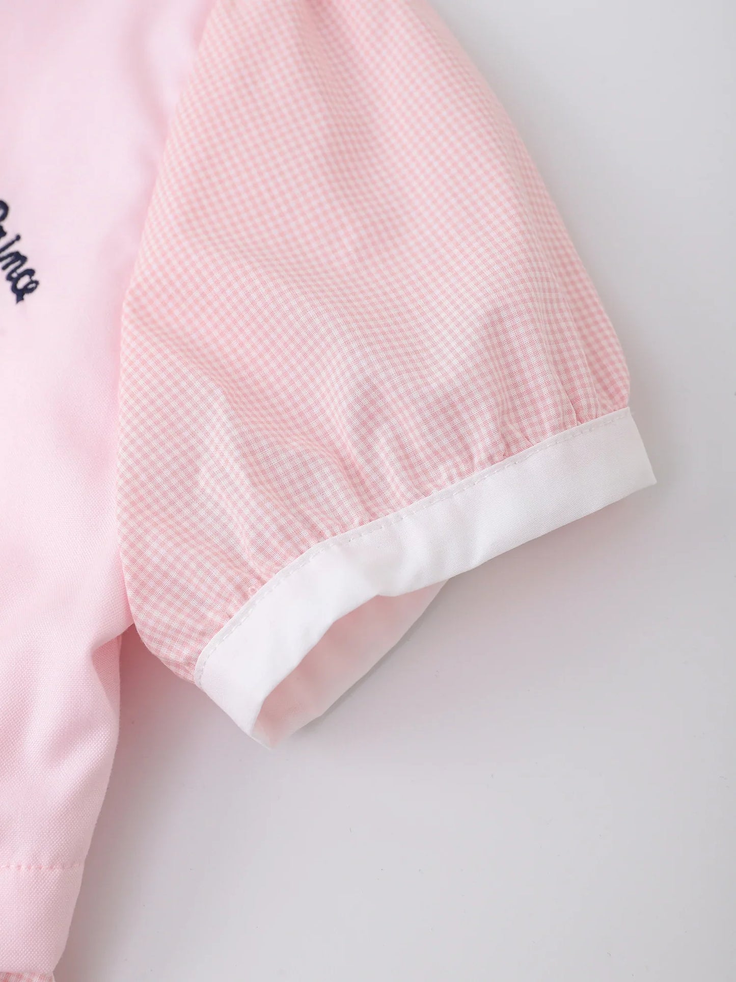 Kids Colorblock Gingham Shirt Dress with Embroidery