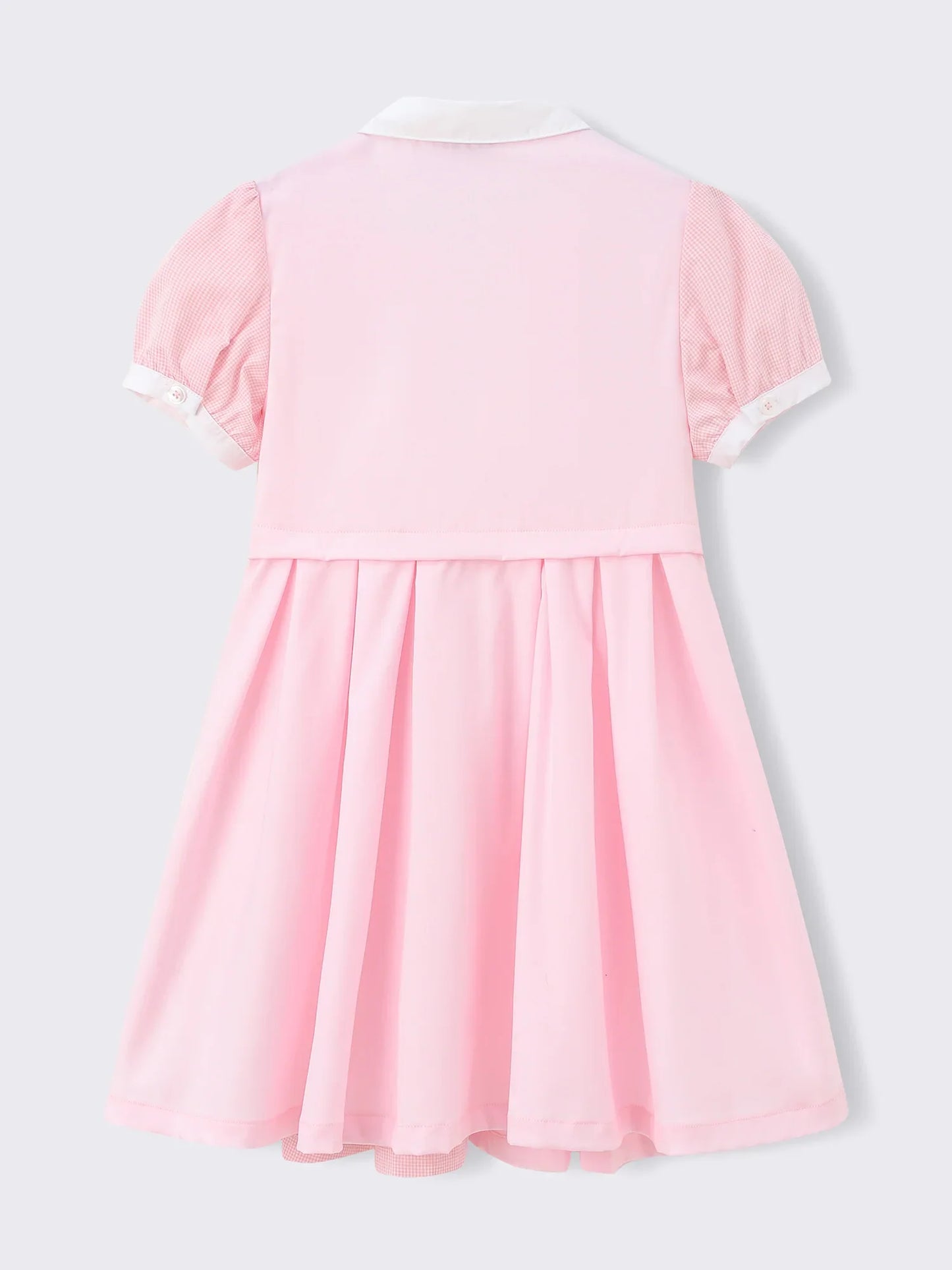 Kids Colorblock Gingham Shirt Dress with Embroidery