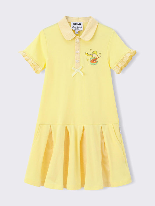 Kids Gingham Trim Polo Dress with Embroidery
