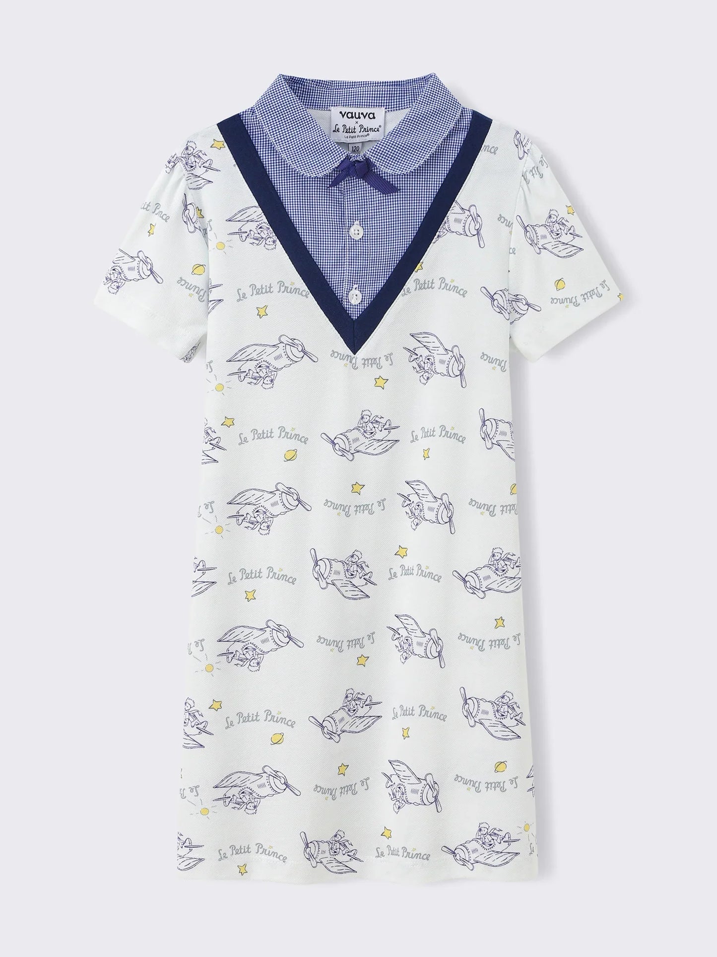 Kids V‑Neck Layered‑Look Polo Dress with All‑Over Print