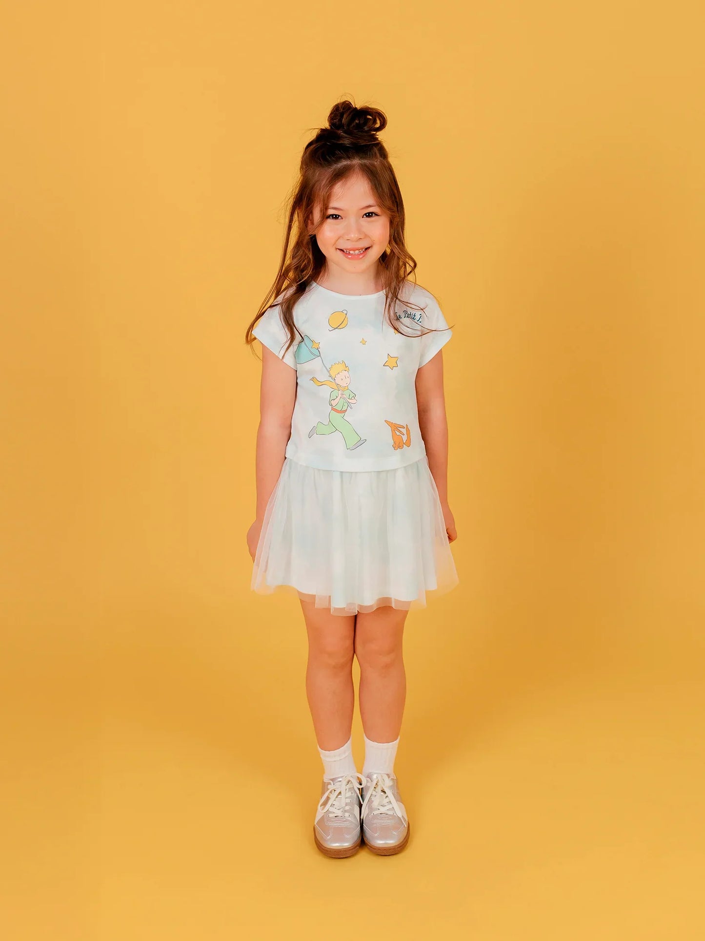 Girls’ Cloud Print Graphic Dress with Tulle Skirt