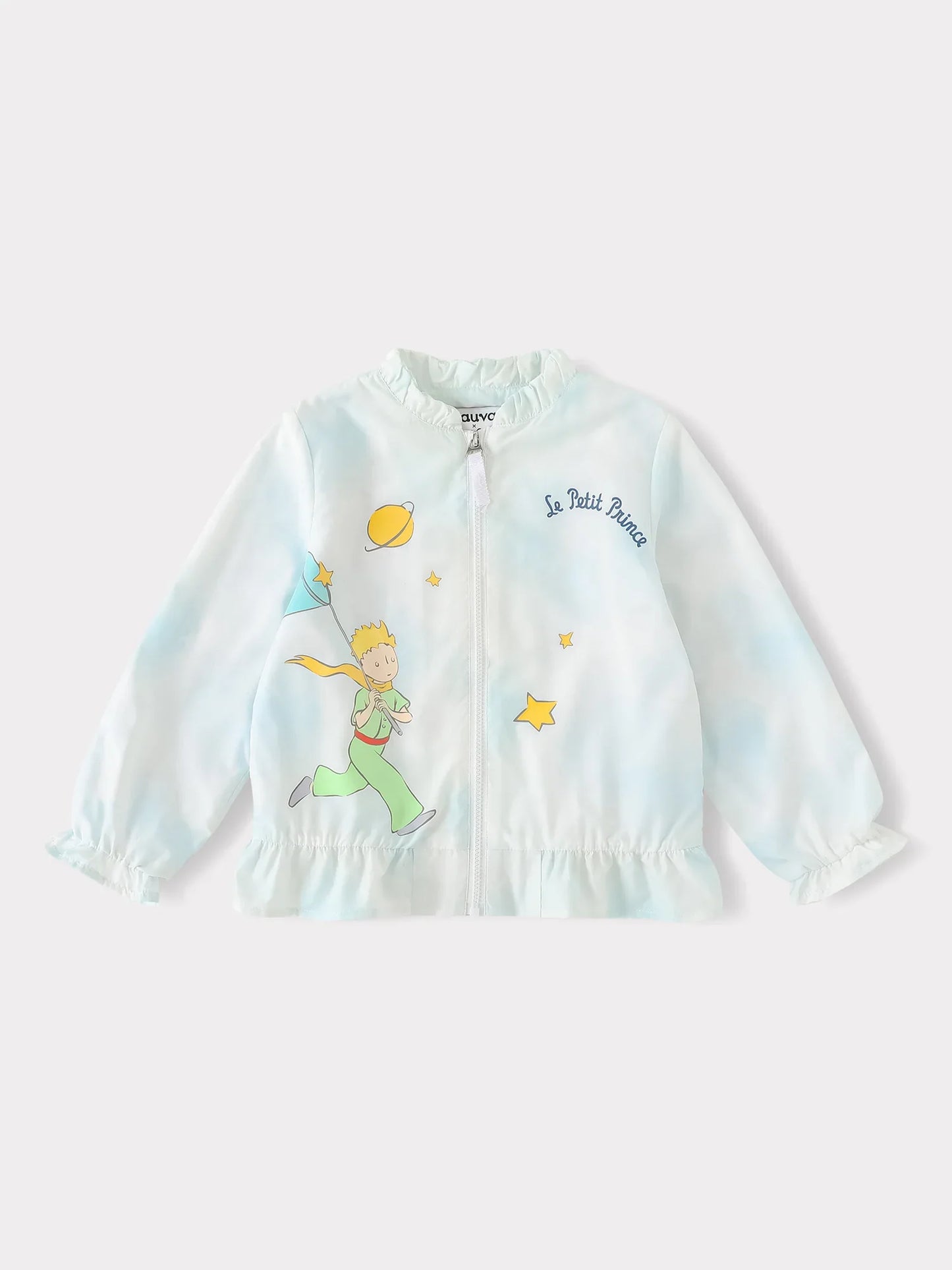 Kids Cloud Print Zip‑Up Windbreaker Jacket with Illustration
