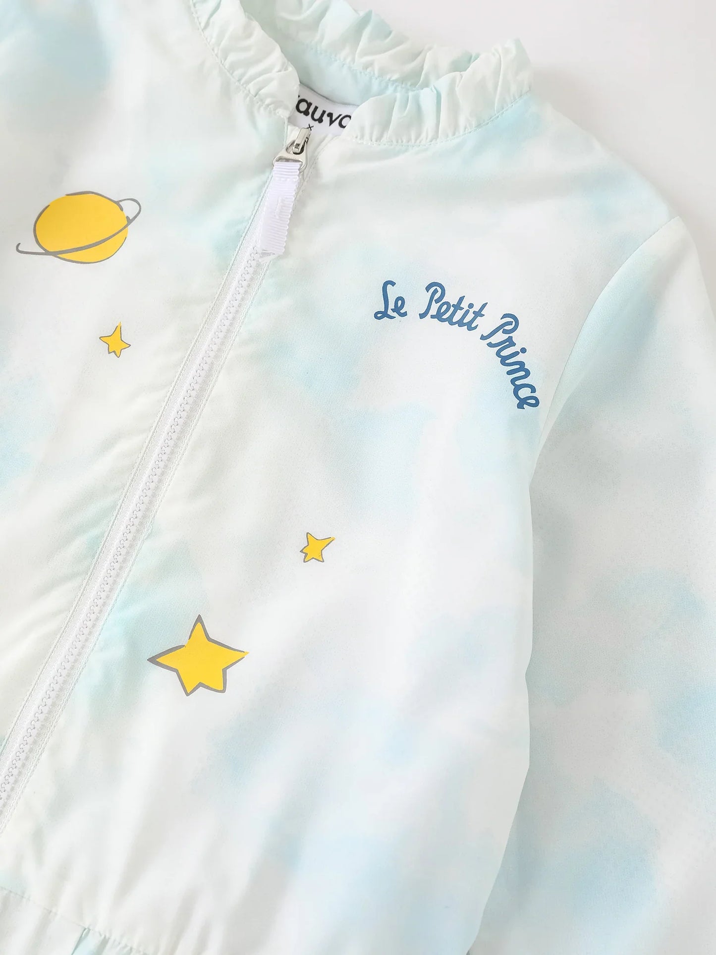 Kids Cloud Print Zip‑Up Windbreaker Jacket with Illustration