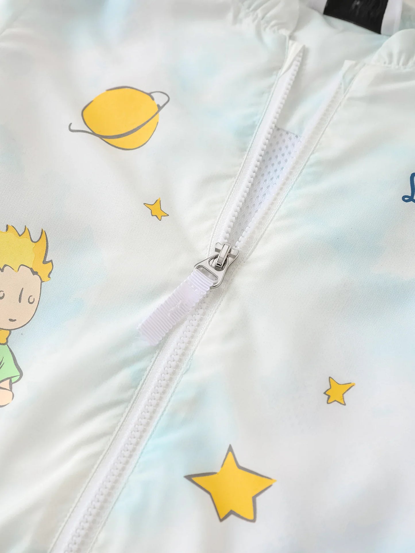 Kids Cloud Print Zip‑Up Windbreaker Jacket with Illustration