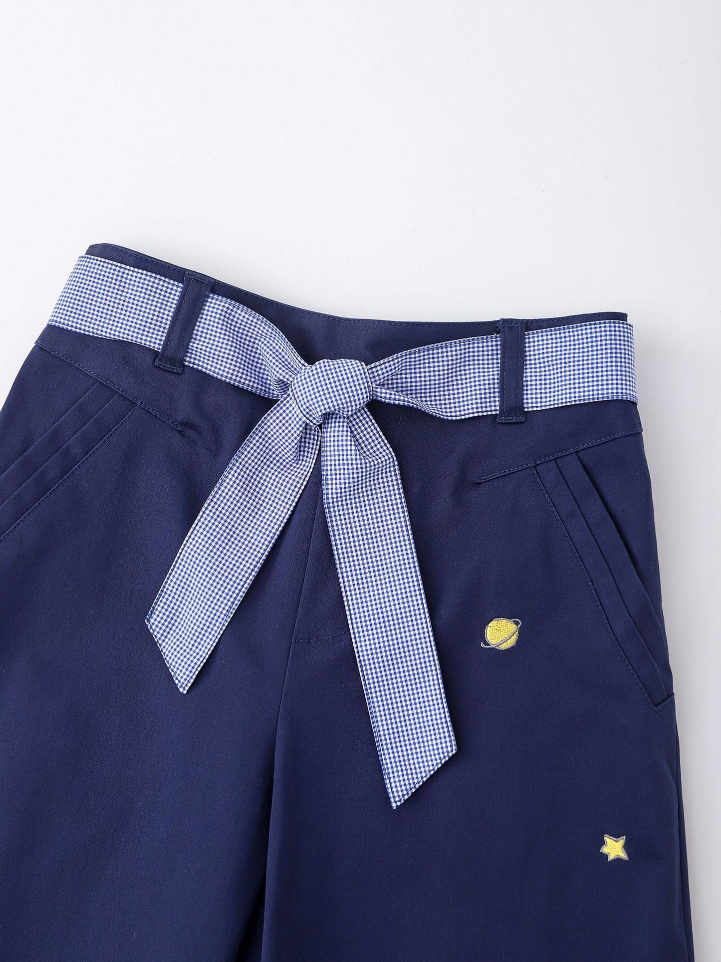 Girls’ Star‑Embroidered Tie‑Waist Wide‑Leg Pants