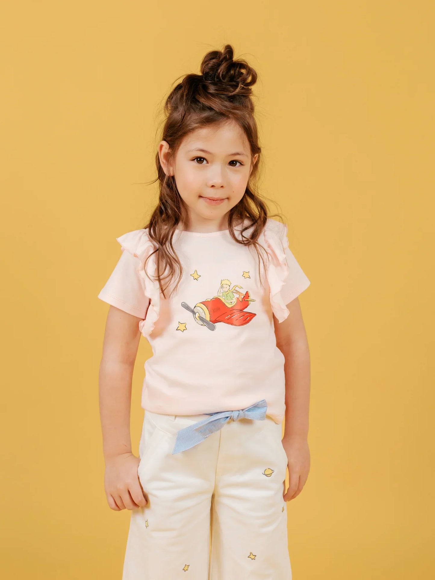 Girls’ Star‑Embroidered Tie‑Waist Wide‑Leg Pants