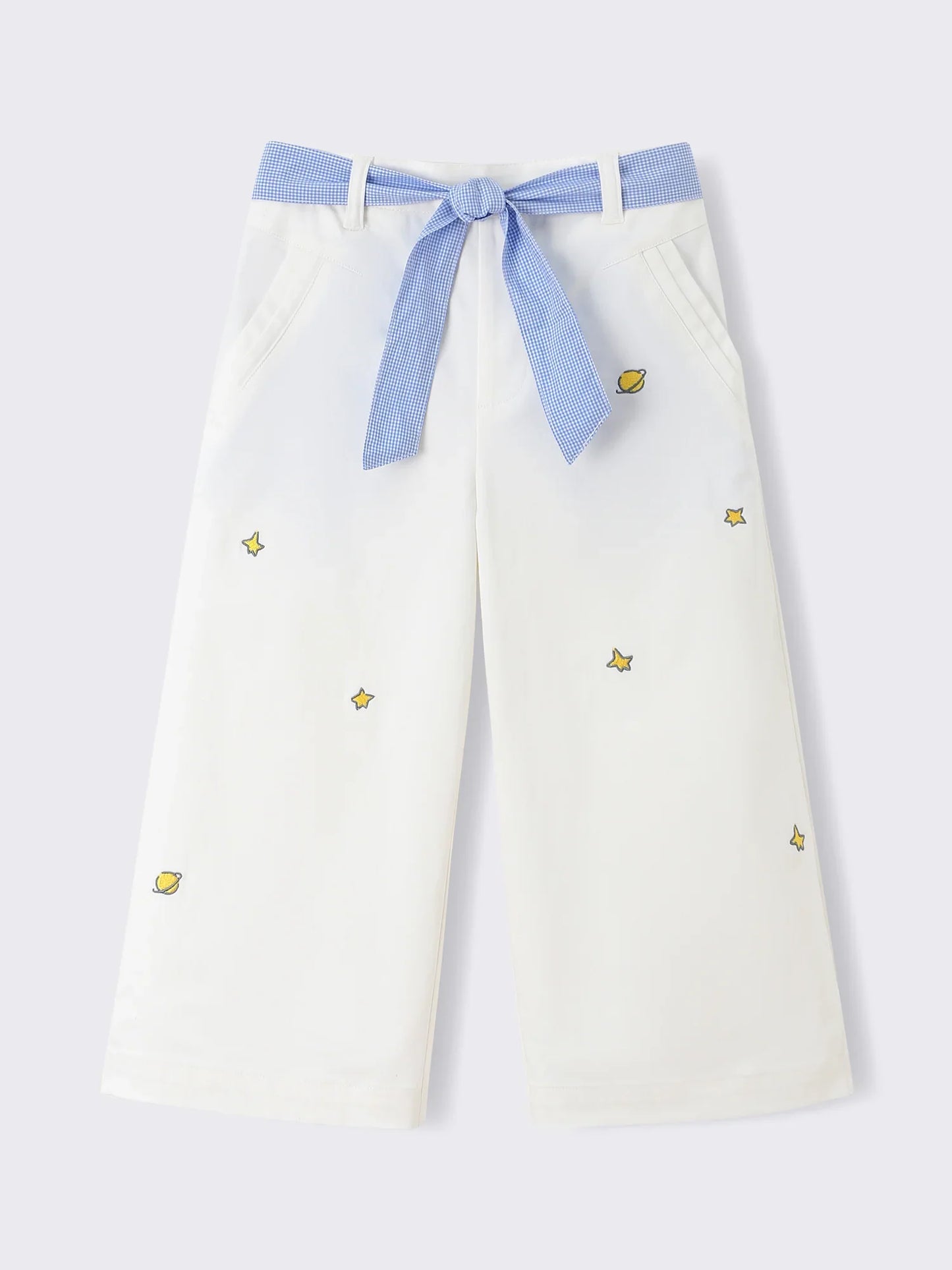 Girls’ Star‑Embroidered Tie‑Waist Wide‑Leg Pants