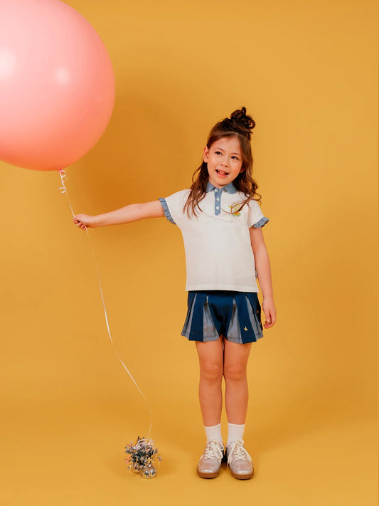 Kids Pleated Skort Shorts with Star Embroidery
