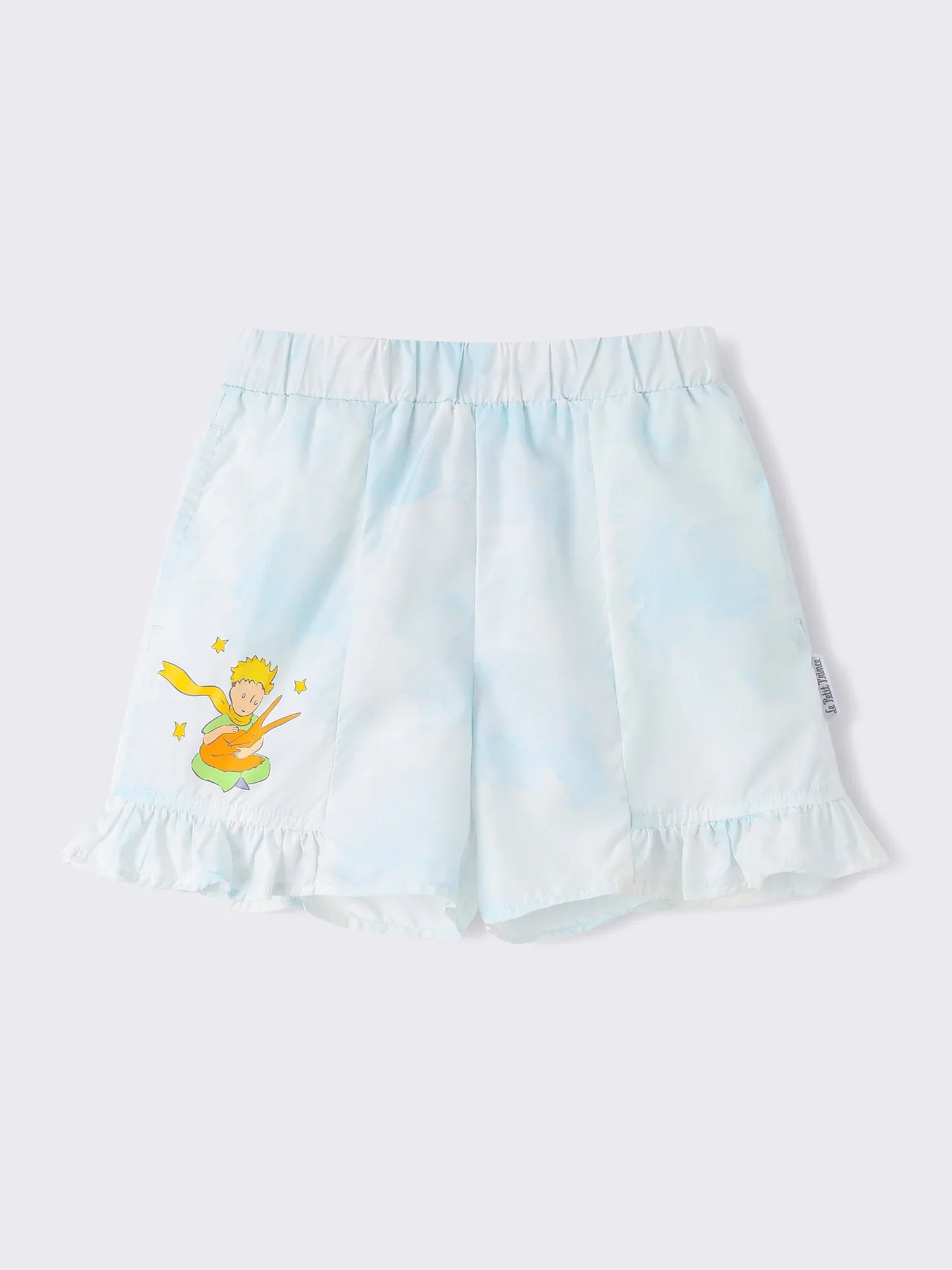 Kids Cloud Print Ruffle Hem Pull‑On Shorts with Illustration