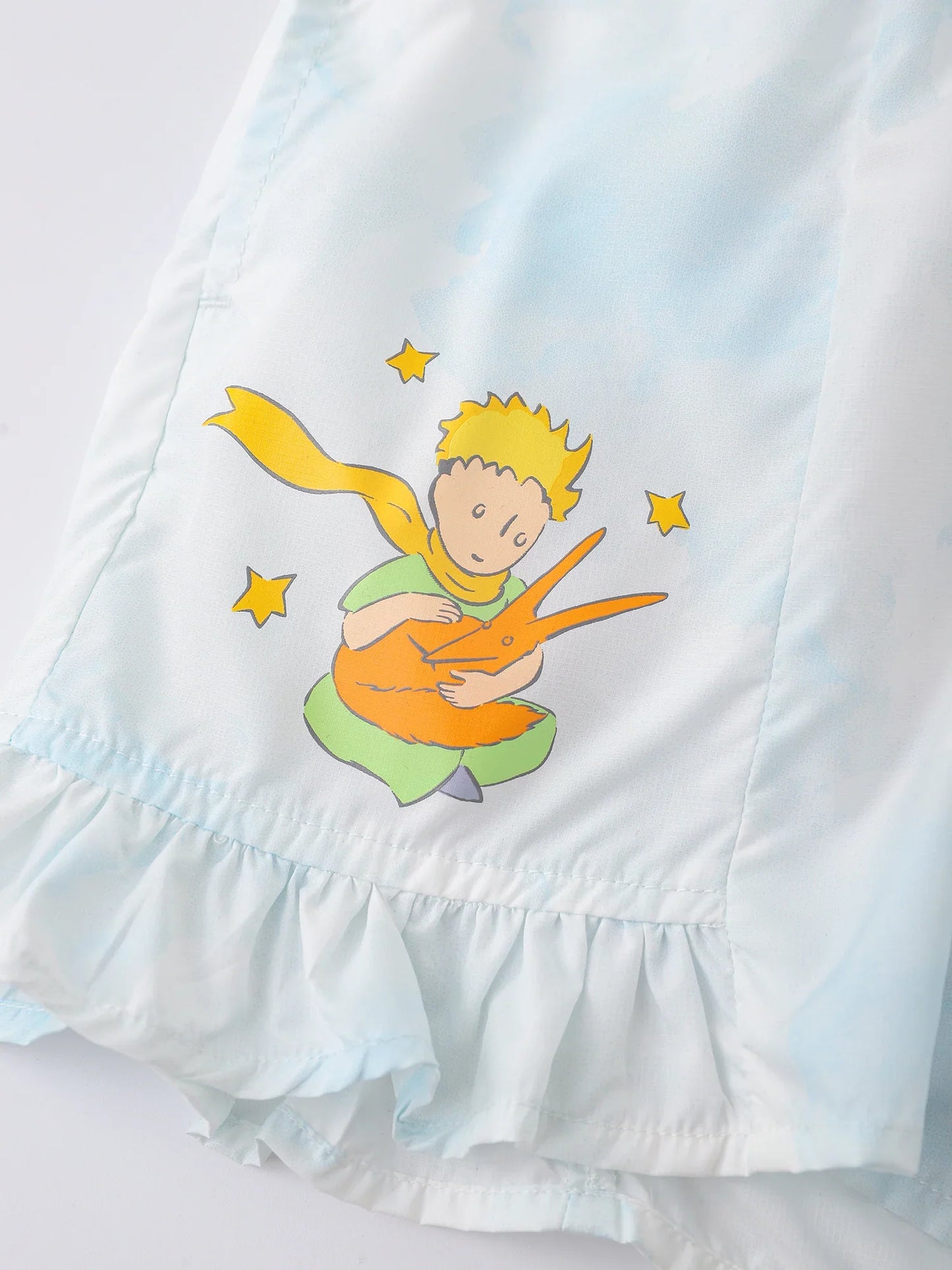 Kids Cloud Print Ruffle Hem Pull‑On Shorts with Illustration