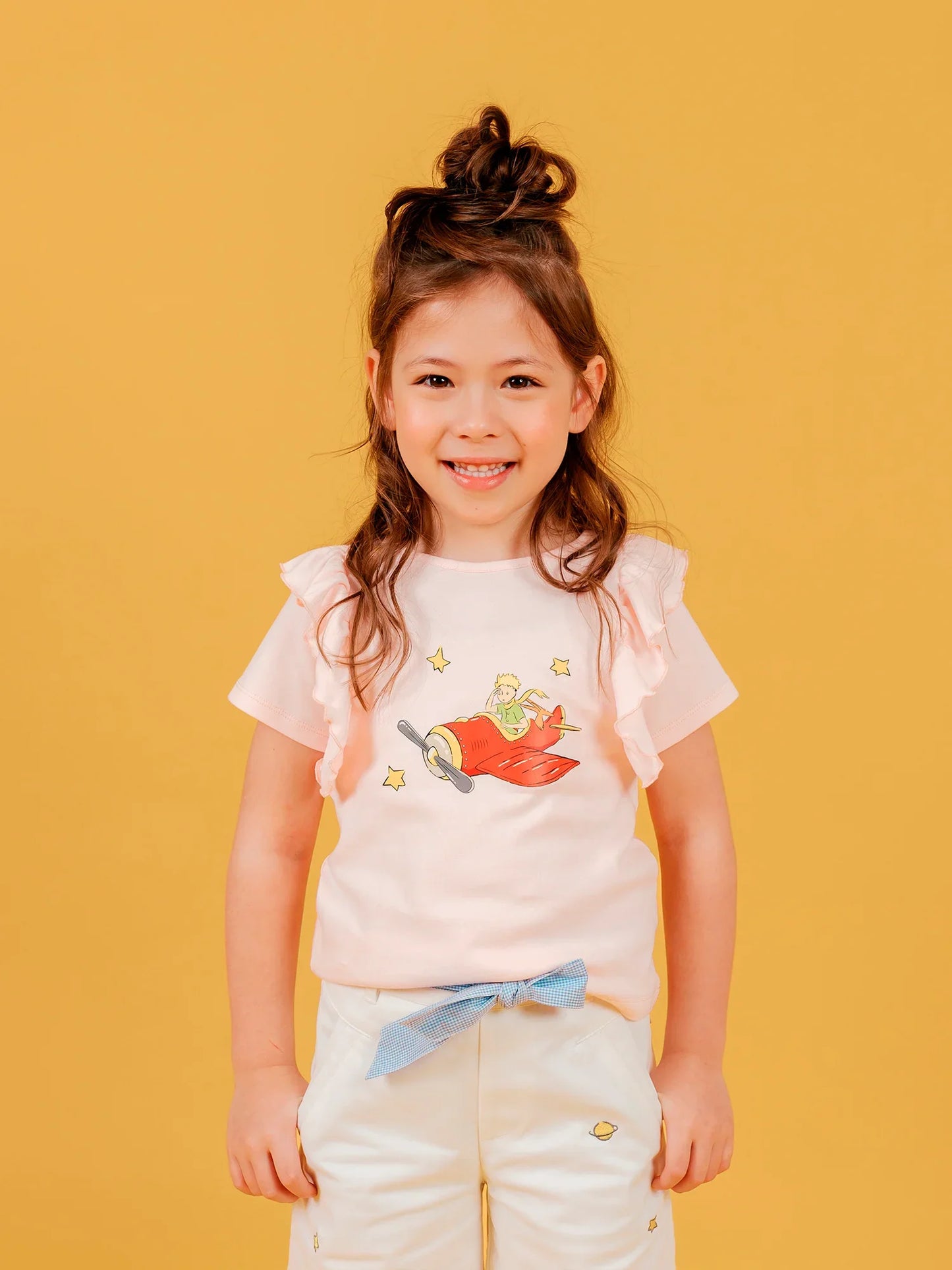 Girls’ Ruffle Sleeve Graphic Print Organic Cotton T‑Shirt