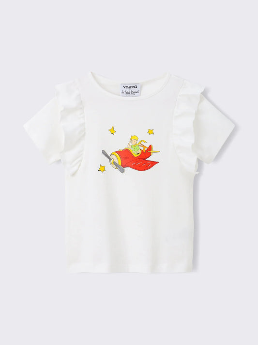 Girls’ Ruffle Sleeve Graphic Print Organic Cotton T‑Shirt