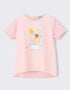 Girls’ Graphic Print Organic Cotton T‑Shirt with Gingham Sleeves