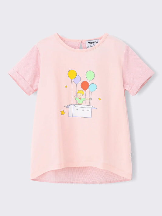 Girls’ Graphic Print Organic Cotton T‑Shirt with Gingham Sleeves