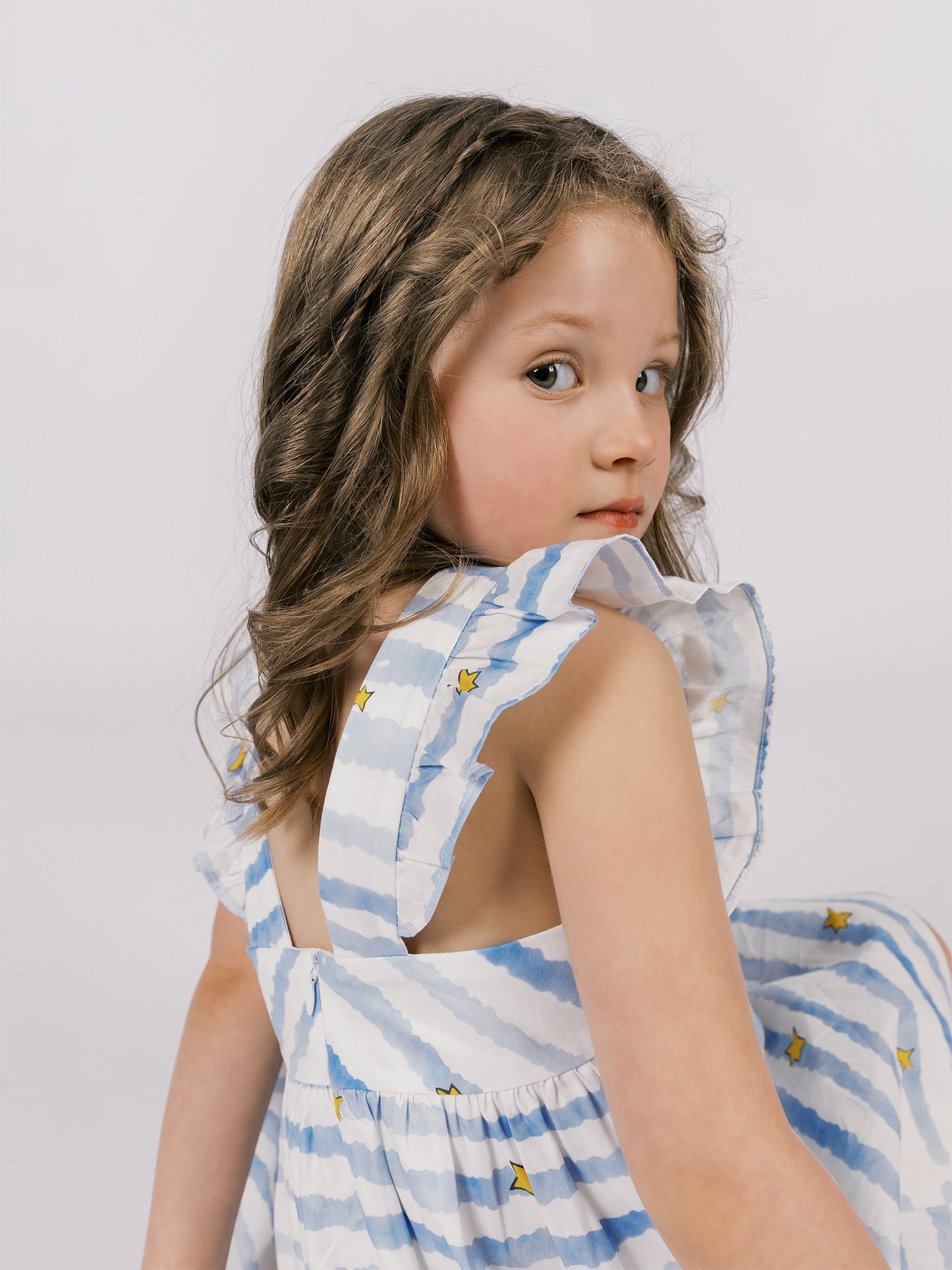 Girls Stripy Ruffle Dress