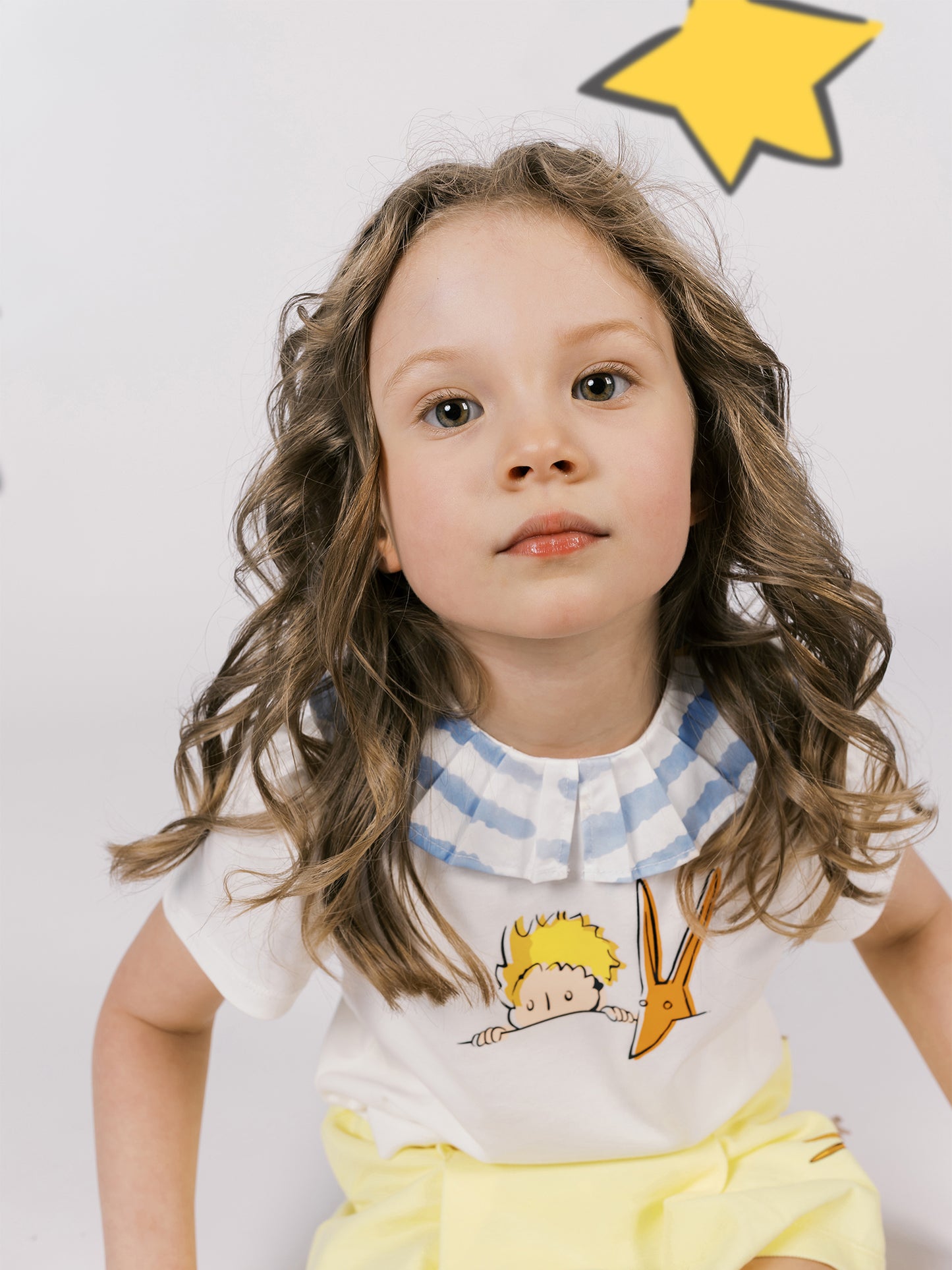 Girls Pleated Collar Print Tee