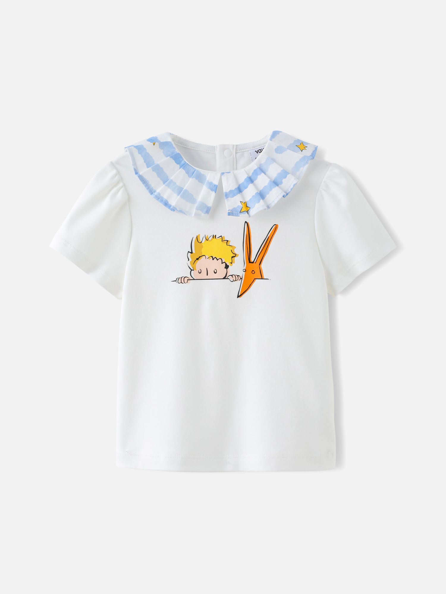 Girls Pleated Collar Print Tee