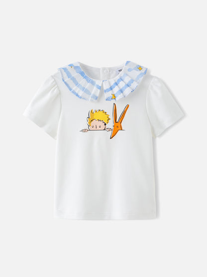 Girls Pleated Collar Print Tee