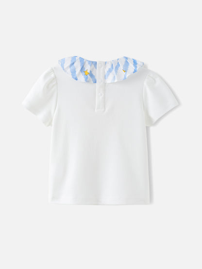 Girls Pleated Collar Print Tee
