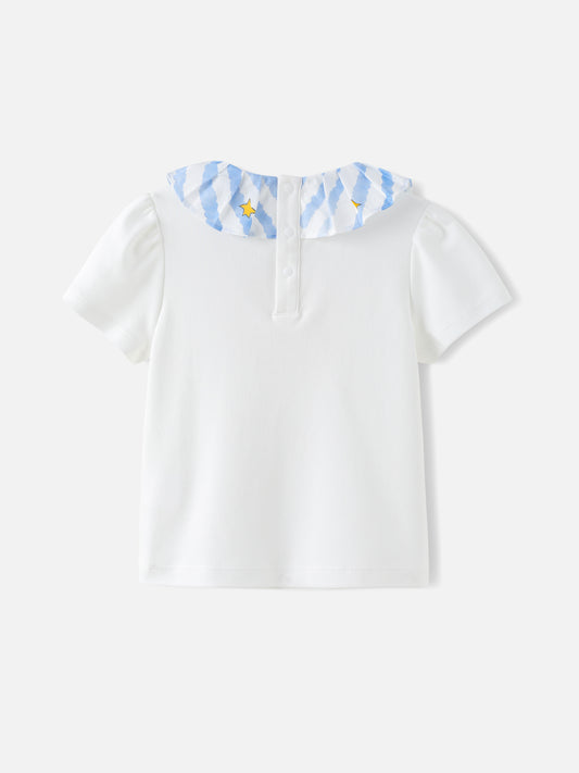 Girls Pleated Collar Print Tee