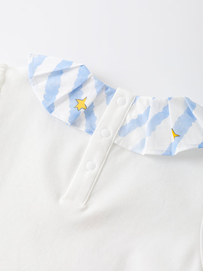 Girls Pleated Collar Print Tee