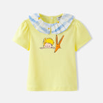 Girls Pleated Collar Print Tee