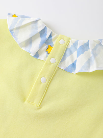 Girls Pleated Collar Print Tee