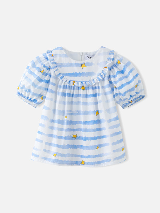 Girls Stripy Puff Sleeves Top